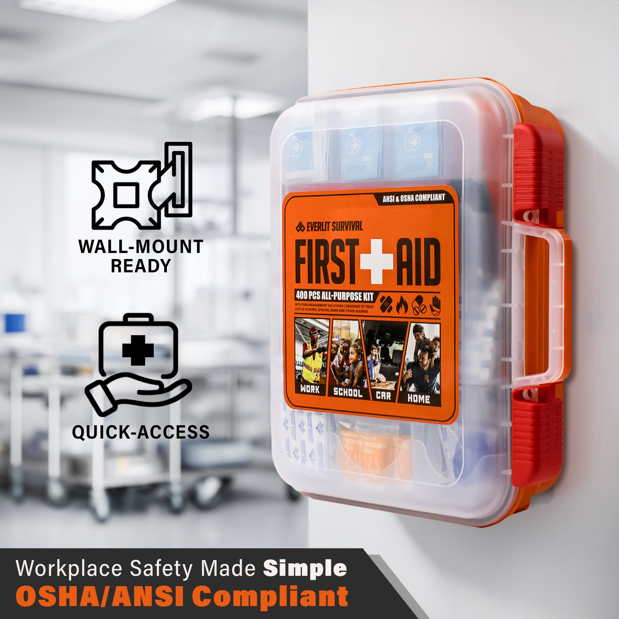 OSHA/ANSI Compliant All-Purpose 400 Pcs First Aid Kit (ORANGE)