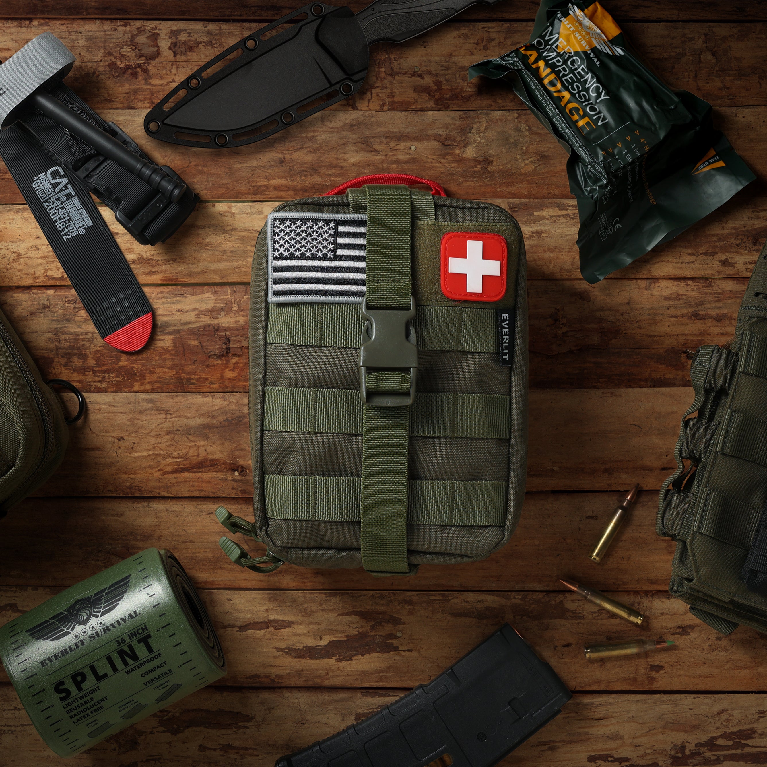  Everlit Kit de emergencia de trauma con torniquete de aluminio  de 36 pulgadas, férula táctica de combate militar IFAK para respuesta de  primeros auxilios, heridas críticas, disparos de pistola, estallidos,  control